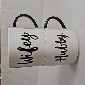 Hubby and Wifey Porcelain Stackable Coffee Tea Mug Set